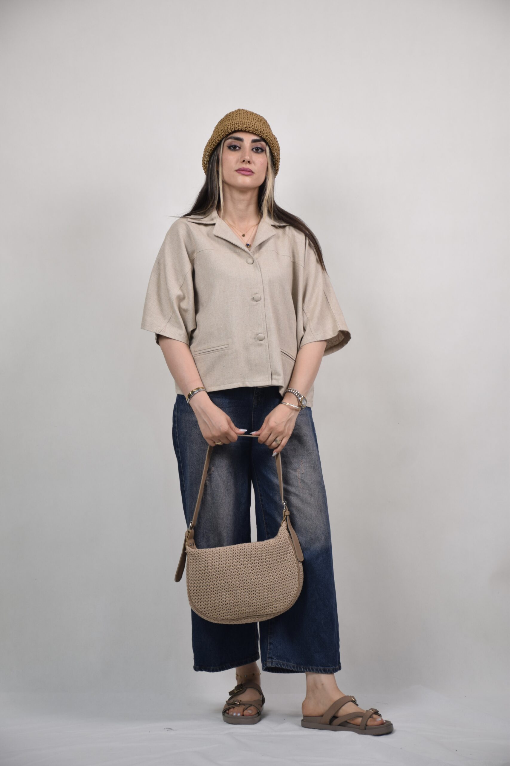 شاخص شومیز باکسی نپال زنانه رنگ کرم