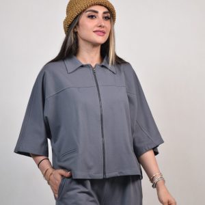 ست شومیز و شلوار آوینا رنگ طوسی تیره