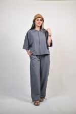 ست شومیز و شلوار آوینا رنگ طوسی تیره
