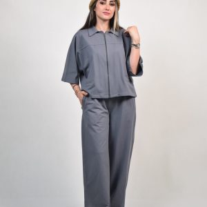ست شومیز و شلوار آوینا رنگ طوسی تیره