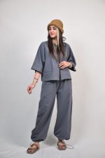ست شومیز و شلوار آوینا رنگ طوسی تیره