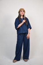 ست شومیز و شلوار آوینا رنگ سرمه‌ای