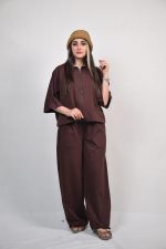 ست شومیز و شلوار آوینا رنگ قهوه ای سوخته