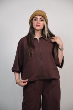ست شومیز و شلوار آوینا رنگ قهوه ای سوخته