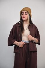 ست شومیز و شلوار آوینا رنگ قهوه ای سوخته