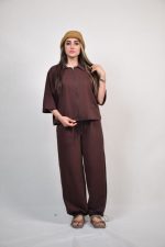 ست شومیز و شلوار آوینا رنگ قهوه ای سوخته