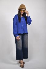 شومیز دابل فیس سورنا زنانه رنگ آبی کاربنی