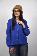 شومیز دابل فیس سورنا زنانه رنگ آبی کاربنی