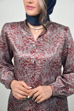 شومیز السا زنانه رنگ زرشکی و طوسی