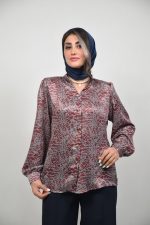 شومیز السا زنانه رنگ زرشکی و طوسی