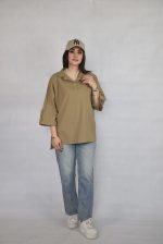 شومیز جلو بسته آلما زنانه رنگ عسلی