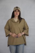 شومیز جلو بسته آلما زنانه رنگ عسلی