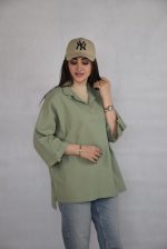 شومیز جلو بسته آلما رنگ سبز روشن
