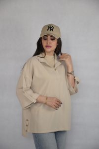 استایل زنانه با شومیز جلو بسته آلما لنین