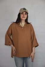 شومیز جلو بسته آلما زنانه رنگ قهوه ای روشن
