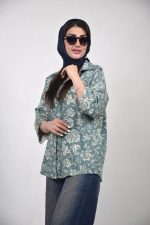 شومیز پیچک پنبه ای رنگ کرم سبز