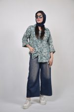 شومیز پیچک پنبه ای رنگ کرم سبز