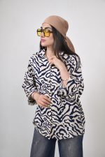 شومیز ویسکوز نخی ببری کد 057 رنگ کرم سورمه ای